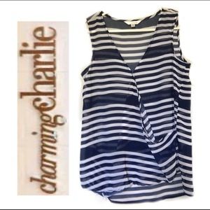 CHARMING CHARLIE - blue stripe sheer top, Size: S